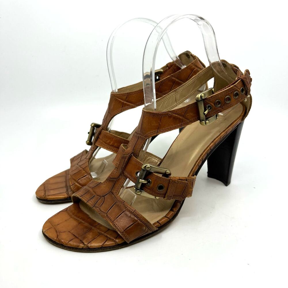 Stuart Weitzman Brown Alligator Leather Heeled Sandals Women's 8 US